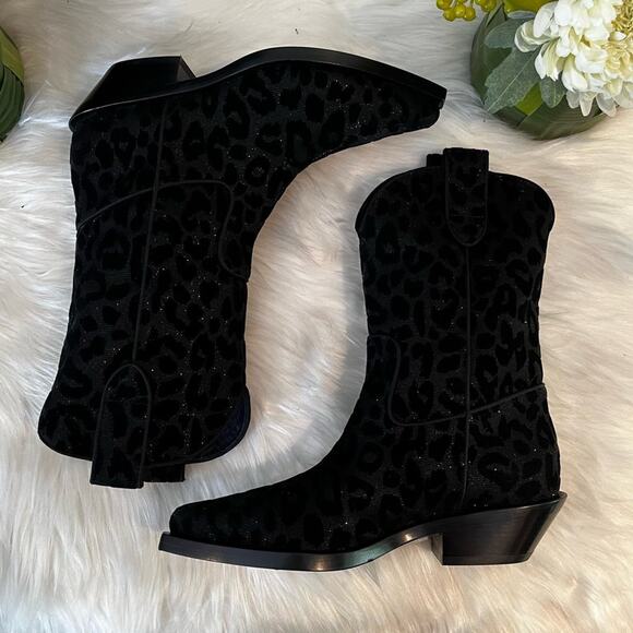 NEW Dolce & Gabbana Midi Cowboy Gaucho Leopard Short Western B… Black Metalli… - Picture 11 of 15